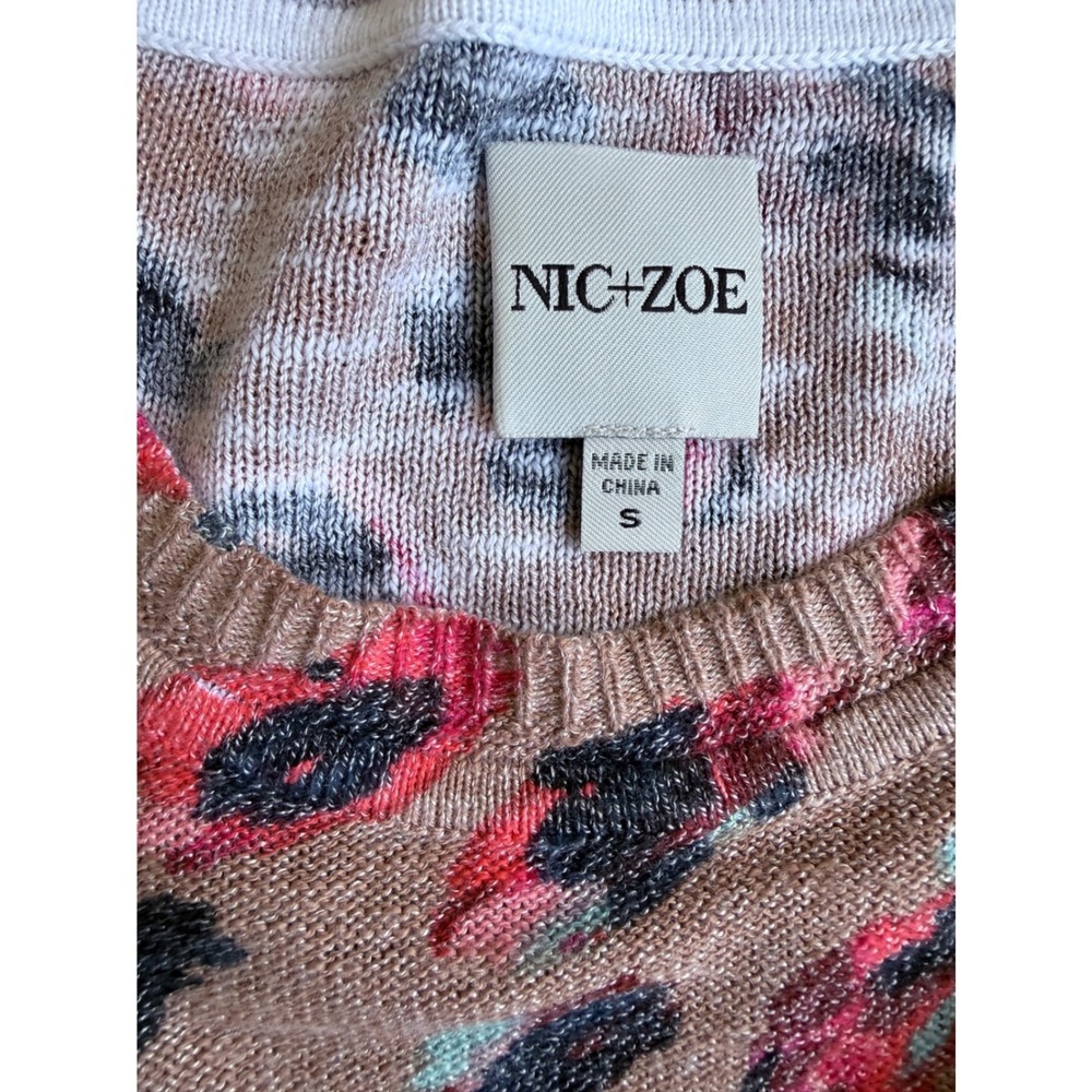 NIC+ZOE Mindfully Made Abstract Leopard Lightweight Knit Sweater Pink Blue - Picture 3 of 4